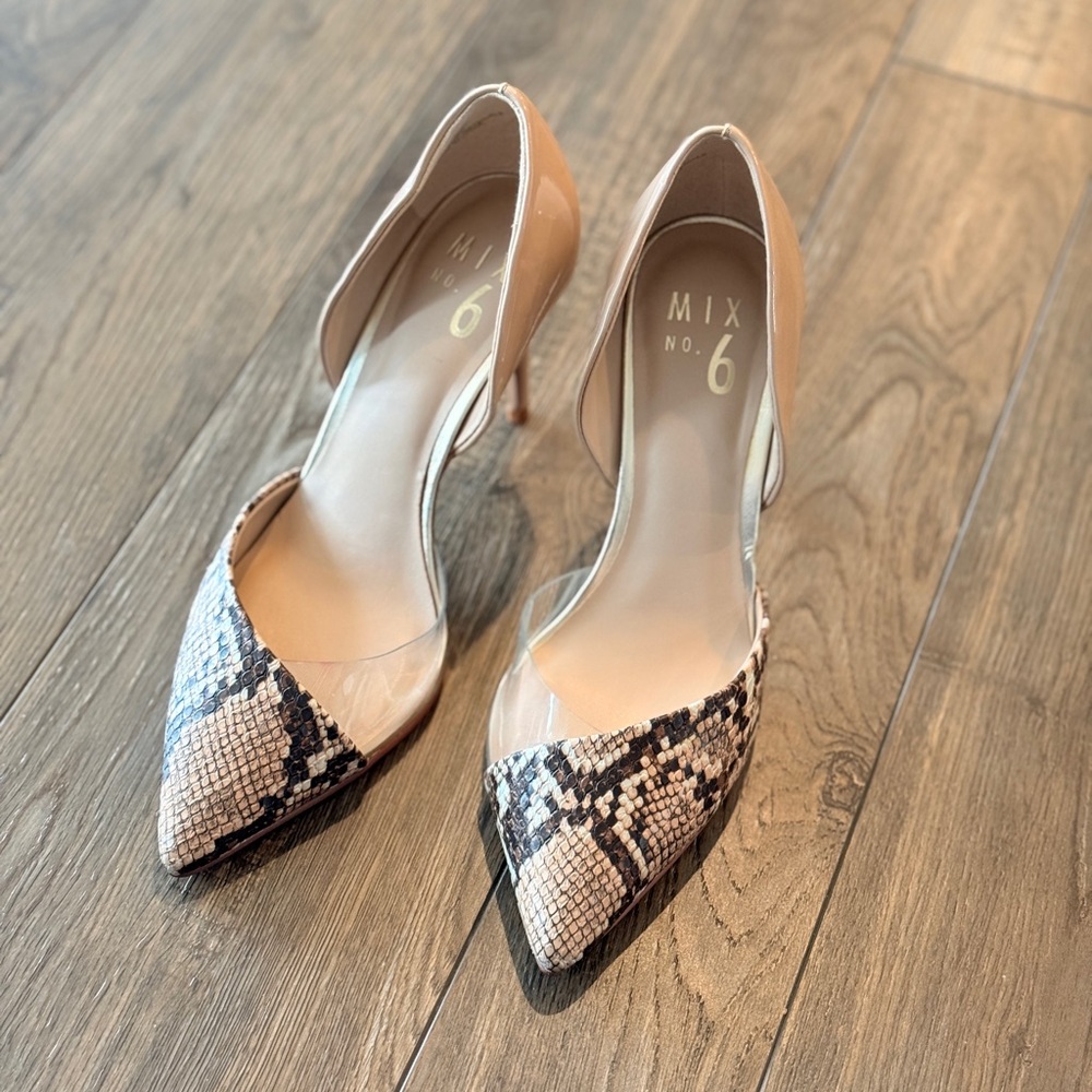Mix No. 6 Nude & Black Snake-Print D'Orsay Pointed-Toe Heels